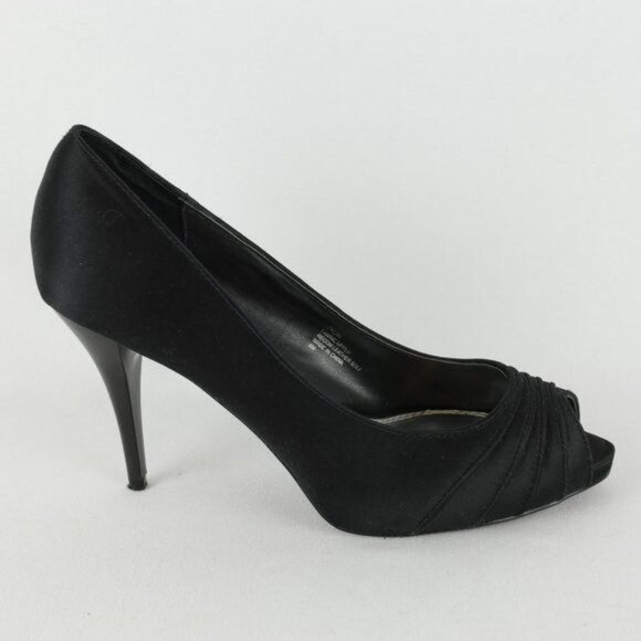 White House Black Market Jordin Women's Size 8 Black Textile Peep Toe Heels - Picture 7 of 10